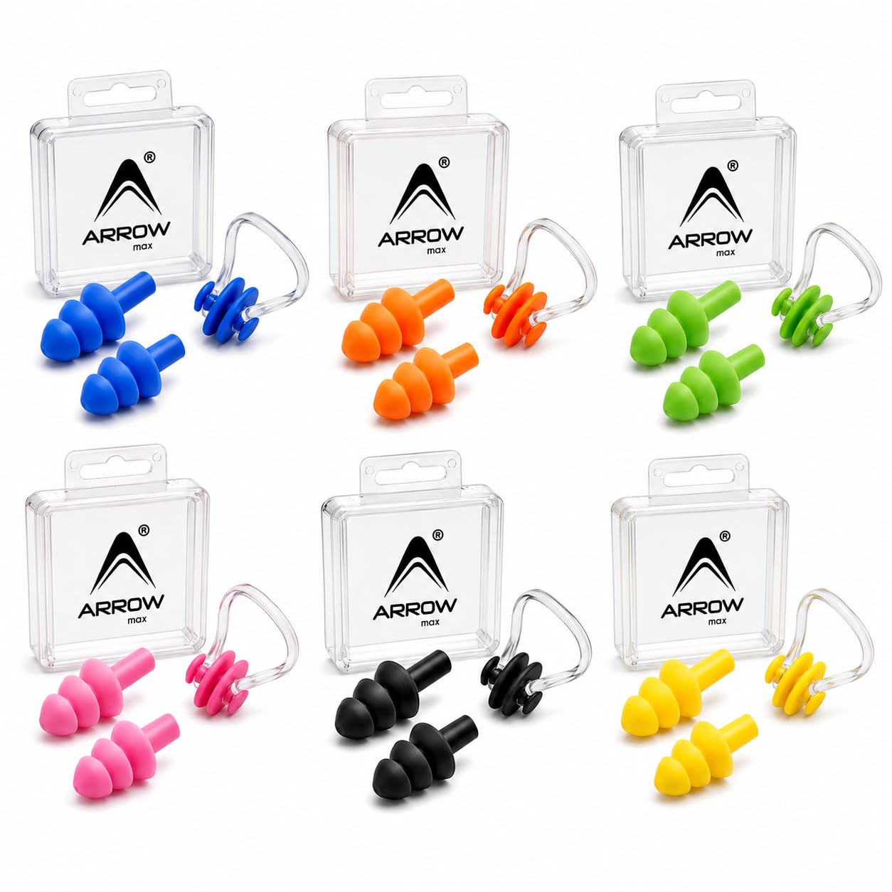 ARROWMAX 6 Sets Waterproof Silicone Swimming Earplugs Nose Clip Plugs,Ear & Nose Protector Swimming Sets-image-33