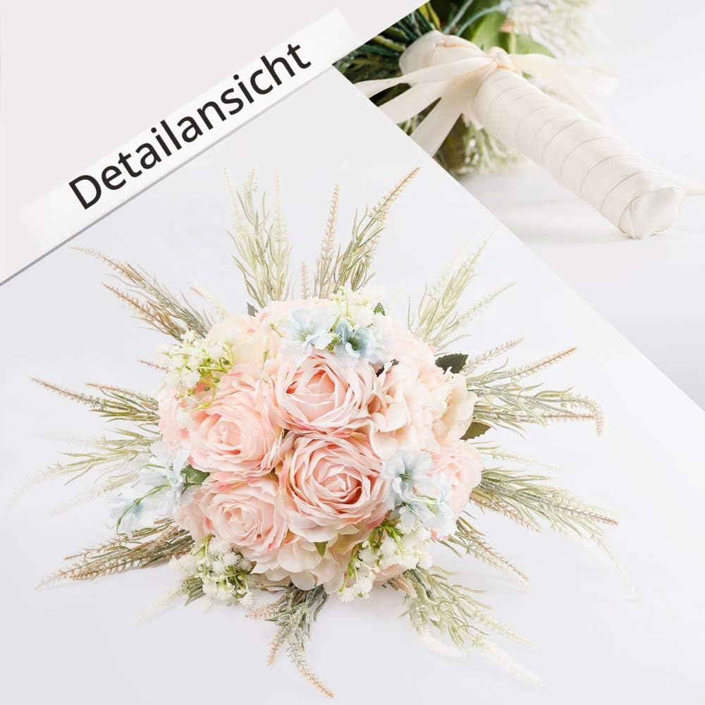 LESING Brautsträuße, künstliche Rosen, handgefertigt, romantisch, für Braut, Brautjungfer, Blumenstrauß, Rosa