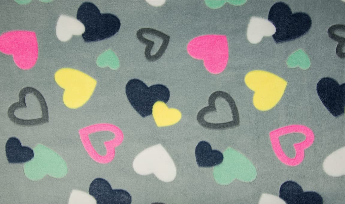 Super Soft Coral Cuddle Fleece Fabric Material - Hearts LT Grey, 1Mtr 140cmx100cm, Multi