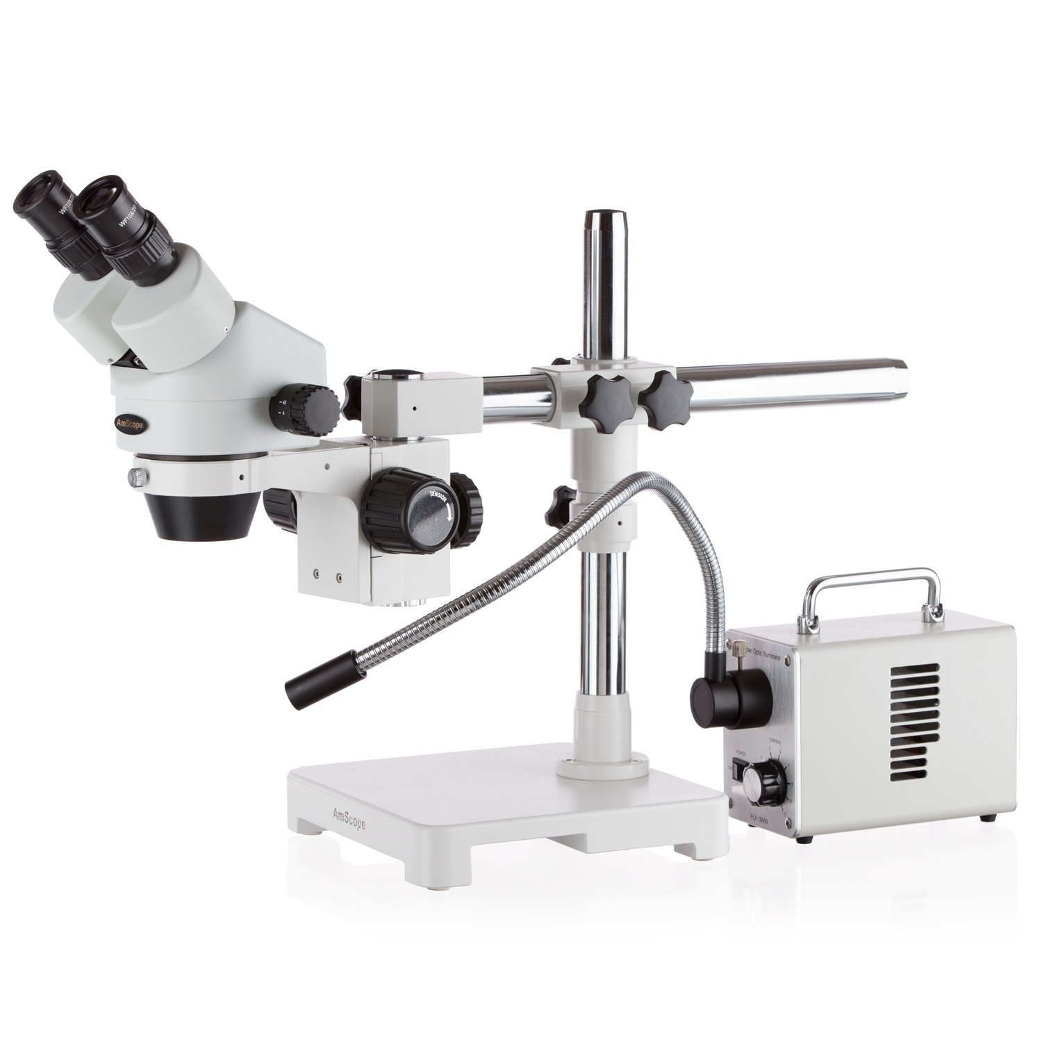 AmScope sm-3b-30ws 7 x -45 X estéreo prismáticos microscopio con LED iluminador y único cuello de cisne de fibra óptica
