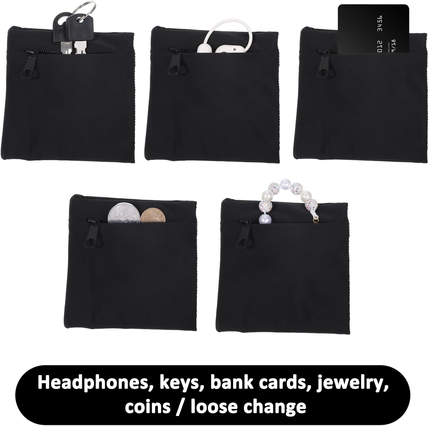 2 Pcs Wrist Wallets for Women Wristband with Zipper Key Card Storage Bags for Women Men Running Sports Jogging Hiking Basketball Tennis (Black) - Image 5