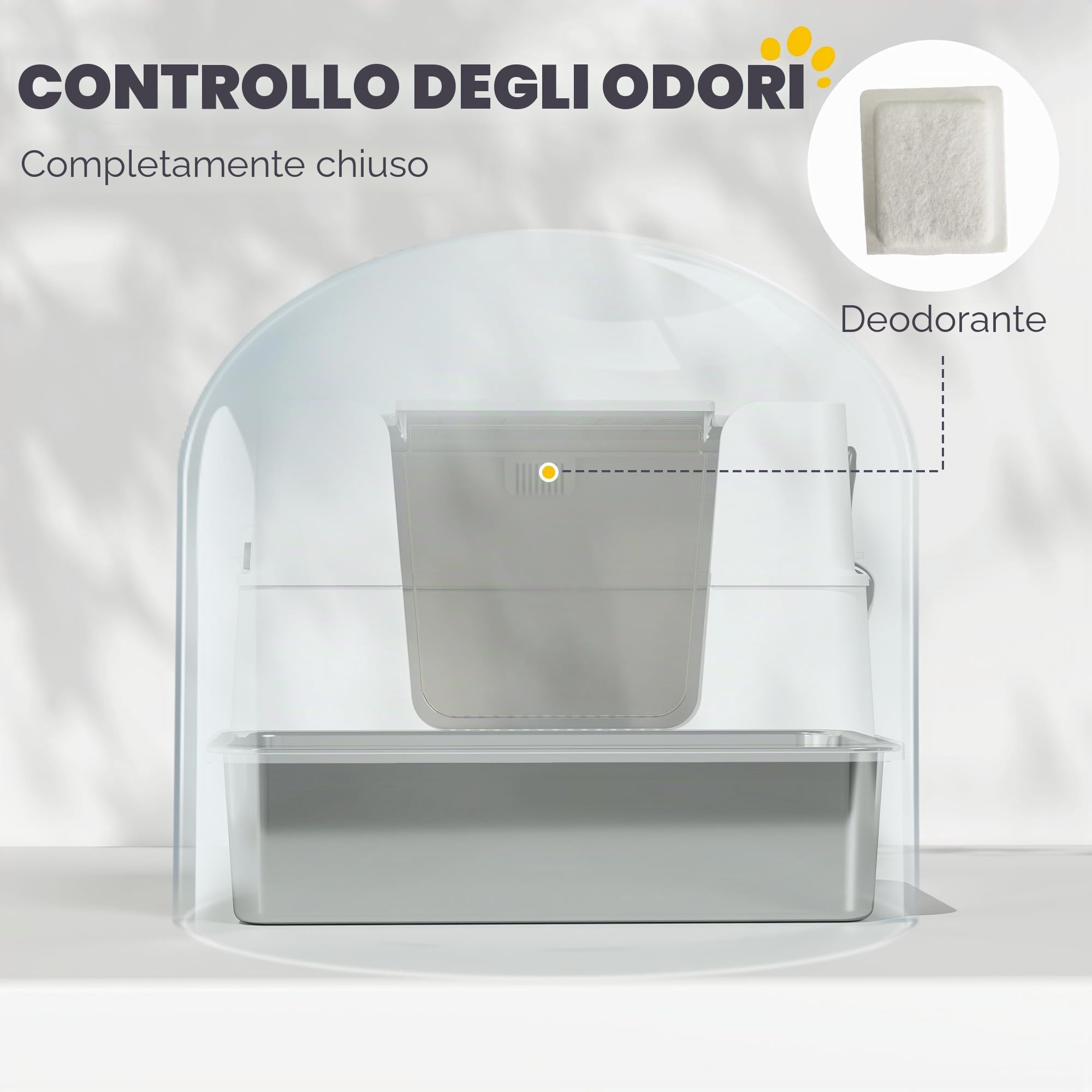 PawHut Lettiera per gatti in acciaio inox con coperchio, XL, con paletta, pedale, facile da pulire, resistente agli odori per gatti di grandi dimensioni fino a 15 kg, 60,2 x 40,2 x 44,5 cm, grigio
