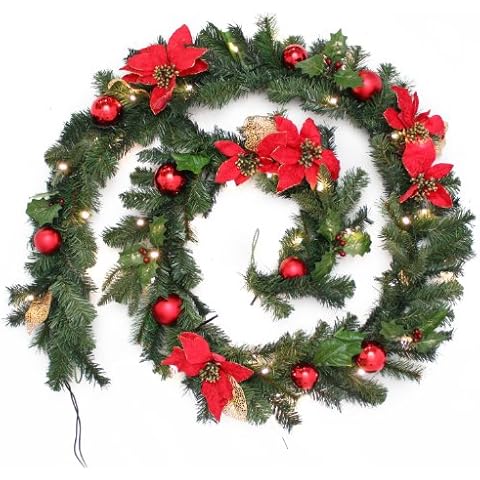 WeRChristmas 9ft Pre-Lit Red/Gold Garland Cover