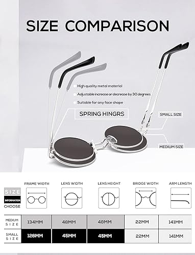 Miniatura 5 de KALIYADI Lentes de sol polarizados redondos para hombres y mujeres, estilo retro, de metal, hippie, estilo círculo, protección UV