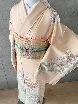 Amazon | H75 金彩友禅訪問着 4点セット 花筏模様 はんなりベージュ×薄