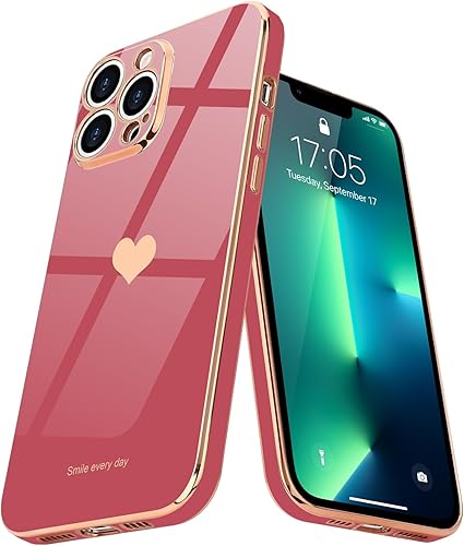 Teageo Funda compatible con iPhone 13 Pro Max para niñas y mujeres, funda suave con diseño de corazón de amor, protección de cámara elevada, de