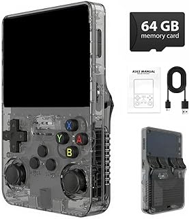 R36S Retro Handheld Game Console,3.5" IPS Screen Retro Gaming Console,Built-in 64G TF Card ,3500mAh Battery,Portable Gaming Player for Life-Transparent Black