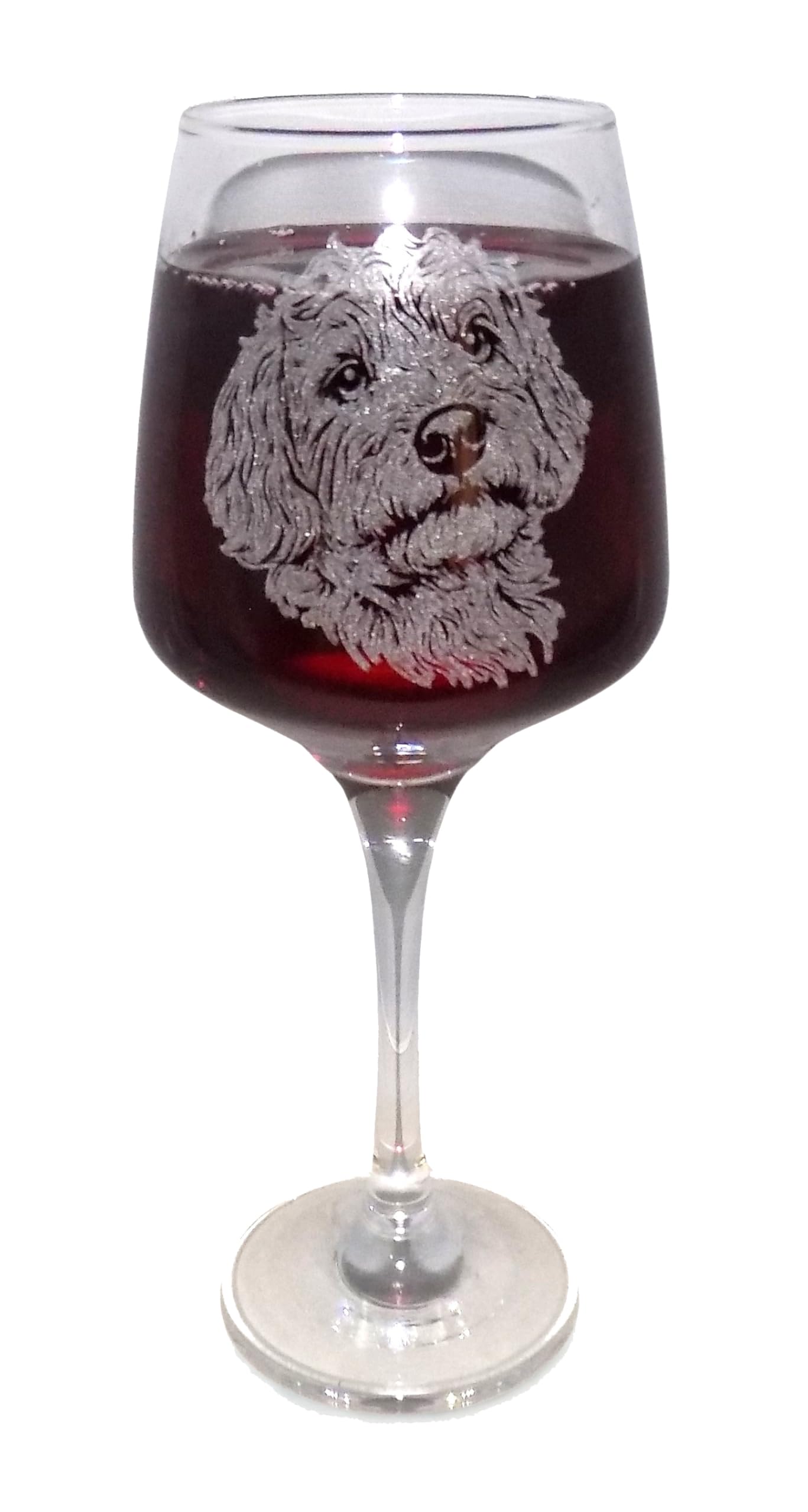 Cockapoo Head Portrait Engraved Stemmed Wine Glass