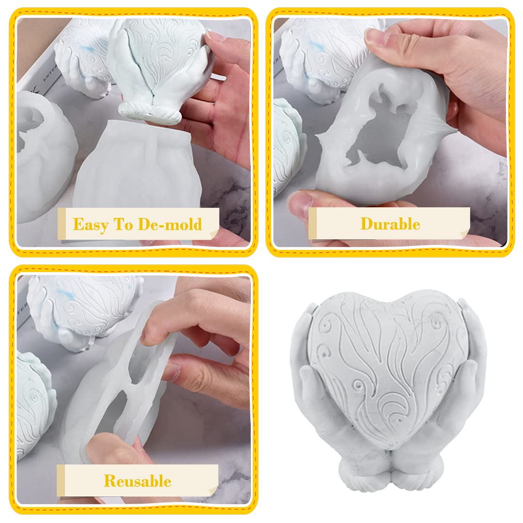 Moule Silicone Coeur Main Tenue 2 Pièces - Résine Époxy Et Bougies 3D Pour DIY