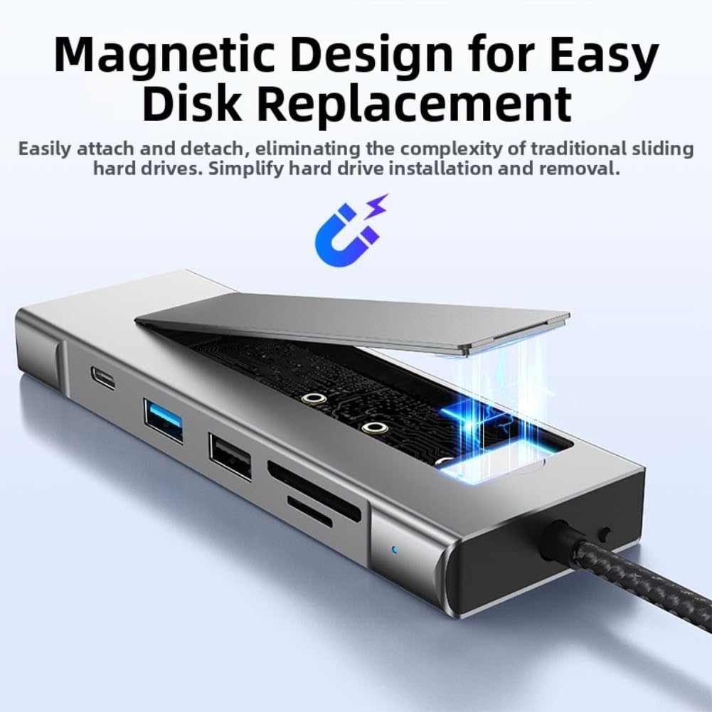 Hub USB C M.2 SSD Enclosure 10Gbps ad alta velocità trasferimento dati adattatore multiporta in alluminio con Ethernet per doppio display