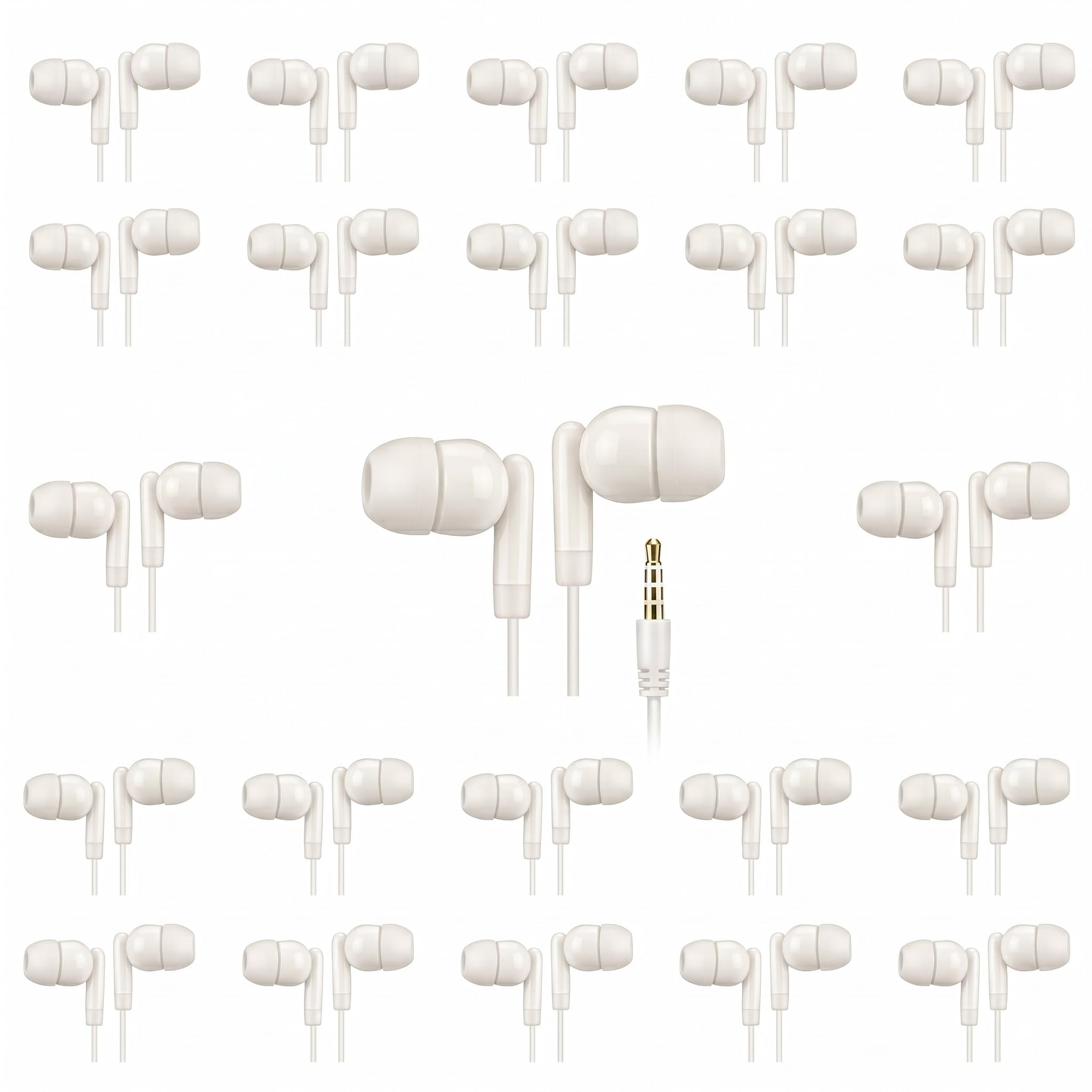 Lot de 100 écouteurs intra-auriculaires filaires pour salles de classe, prise 3,5 mm, sans microphone, pour étudiants, écoles, bibliothèques et laboratoires informatiques, emballés