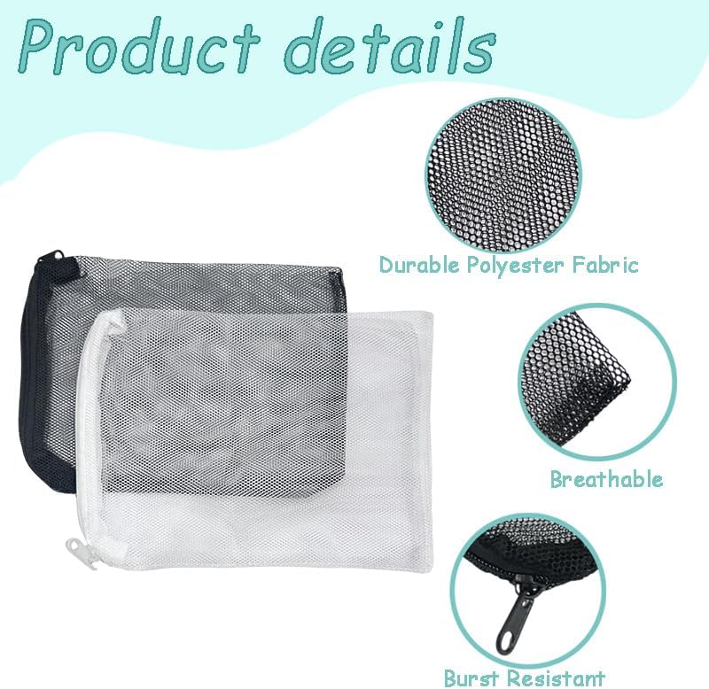 16 Pcs Aquarium Filter Media Bags Extra Fine, 8.26 x 6.10 Inch Small Mesh Bags with Zipper, Reusable White & Black Media Bag for Fish Tank Activated Carbon, Ceramic Rings, Bio Balls image 6