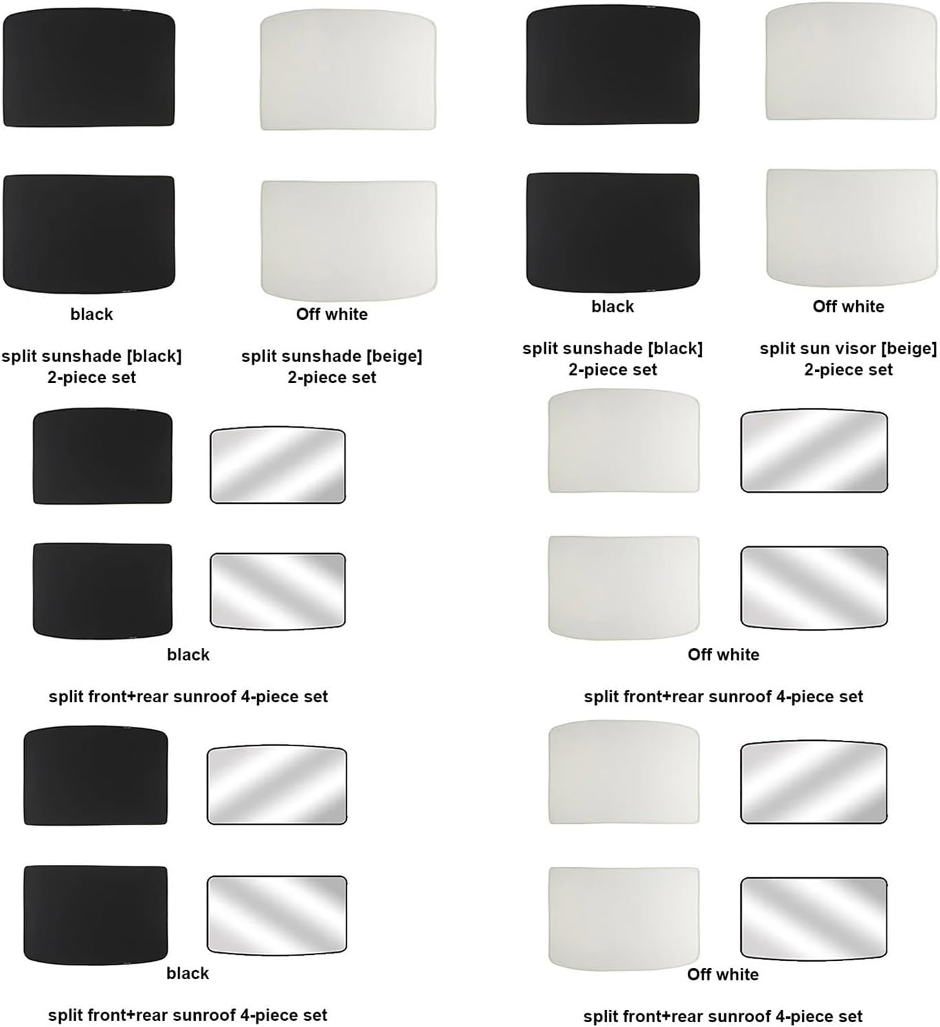 Sunshade Compatible For Tesla Model 3 - Split Front + Rear Sunroof, Black 4-Piece Set, Car Sun Protection, Heat Insulation