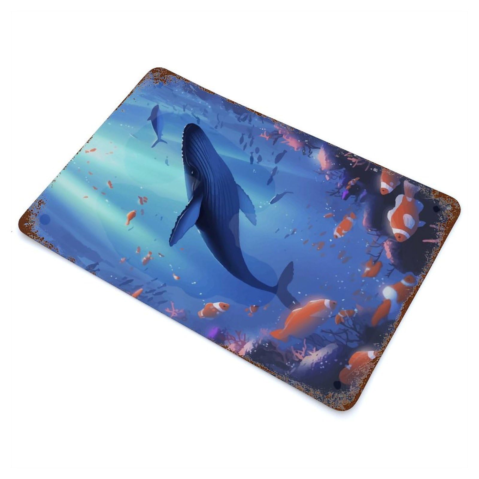 Rust Effect Humpback Whale Underwater Rusty Metal Tin Sign 11.8"x7.9", Old School Wall Decor for Pub, Kitchen And Man Cave Decor