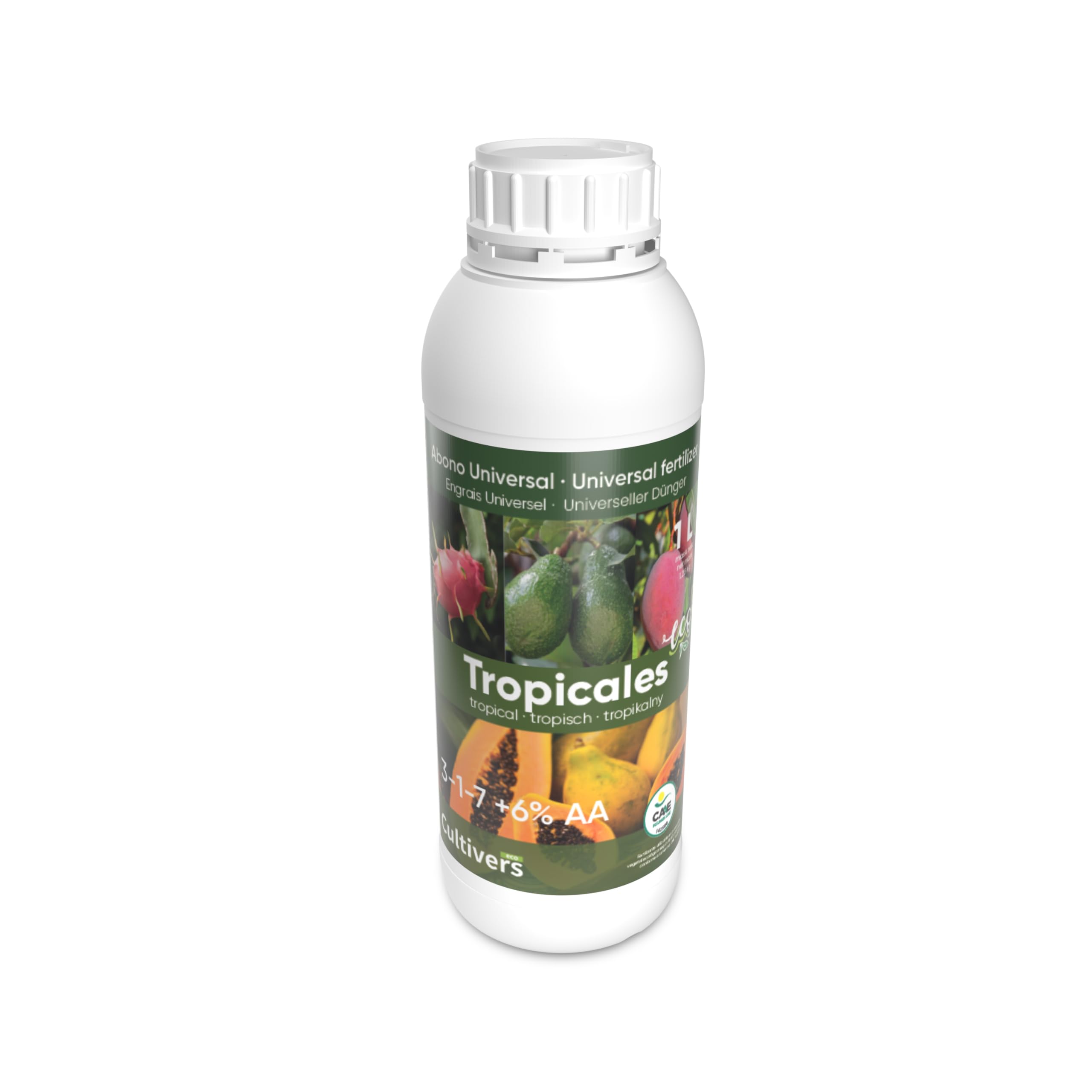 CULTIVERS Organic Tropical Fertilizer 1 L. 100% Organic Liquid Fertilizer with Macronutrients and Micronutrients. Higher Yield and Increased Fruit Size