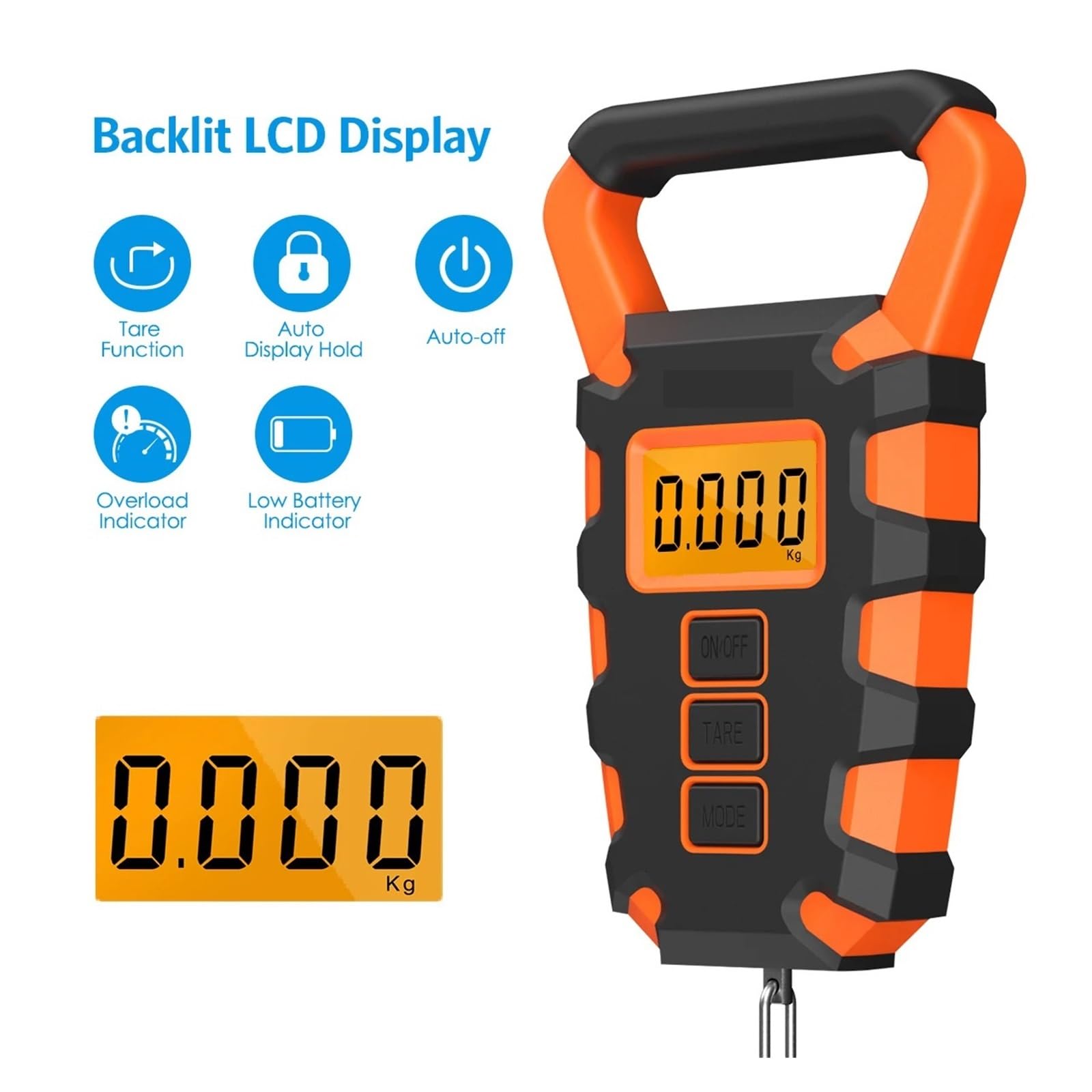 Bilancia sospesa digitale portatile, bilancia da pesca con righello | For la cucina for la pesatura dei bagagli da viaggio(50kg Orange)