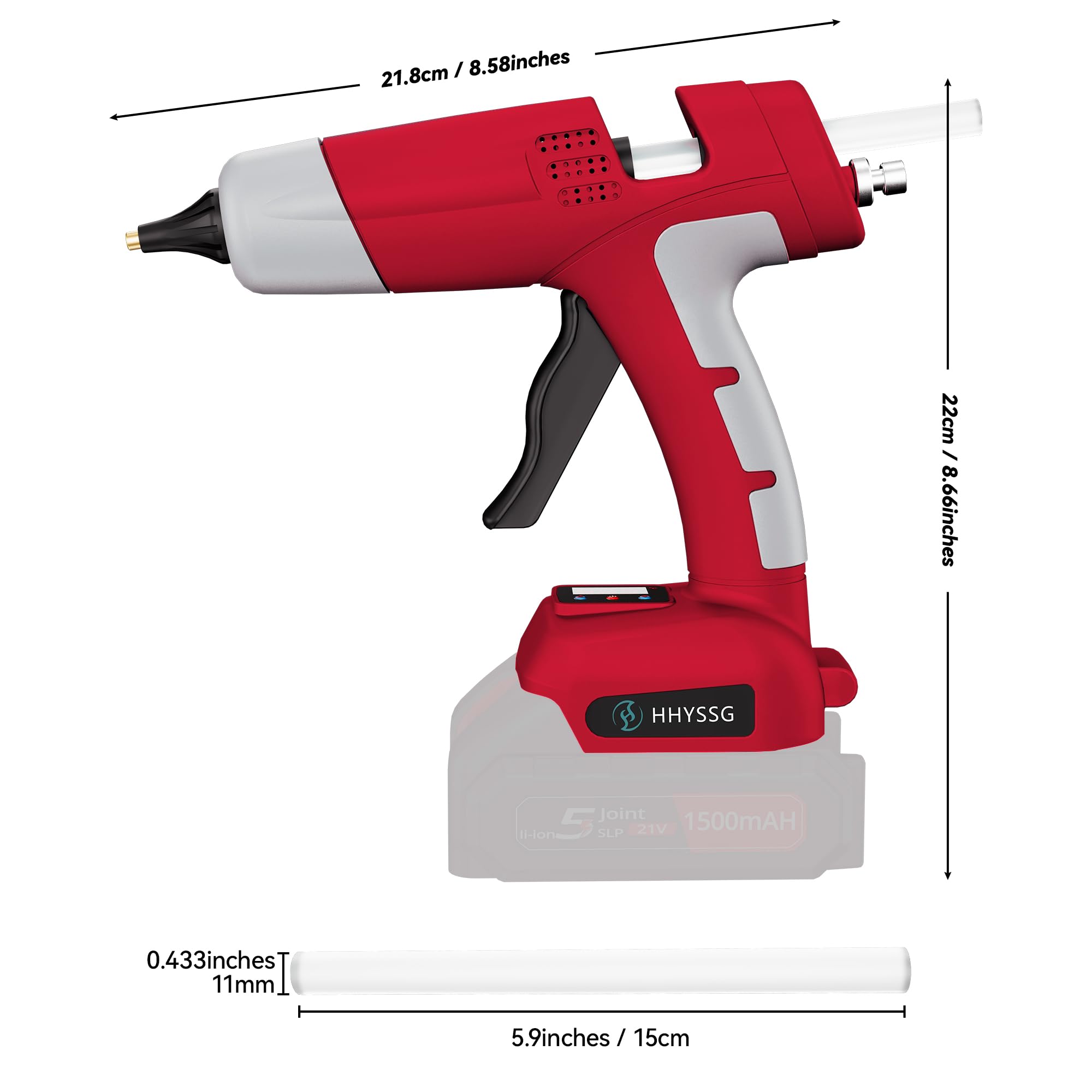Pistola per colla a caldo senza fili da 100 W, compatibile con batteria Milwaukee da 18 V, temperatura digitale aggiornata, 30 bastoncini di colla da 1,1 cm, preriscaldamento rapido per progetti
