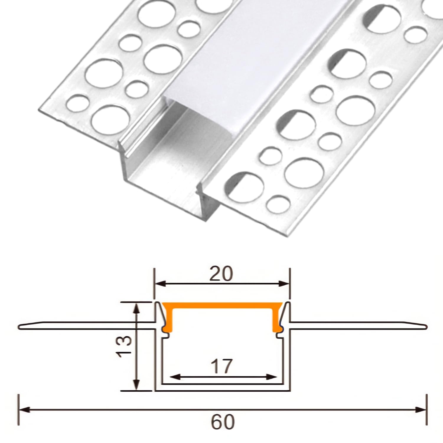 QWORK® 6 Pezzi 1m Profilo LED da Incasso per Cartongesso, Profilo Alluminio per Strisce LED Larghezza Max 17mm
