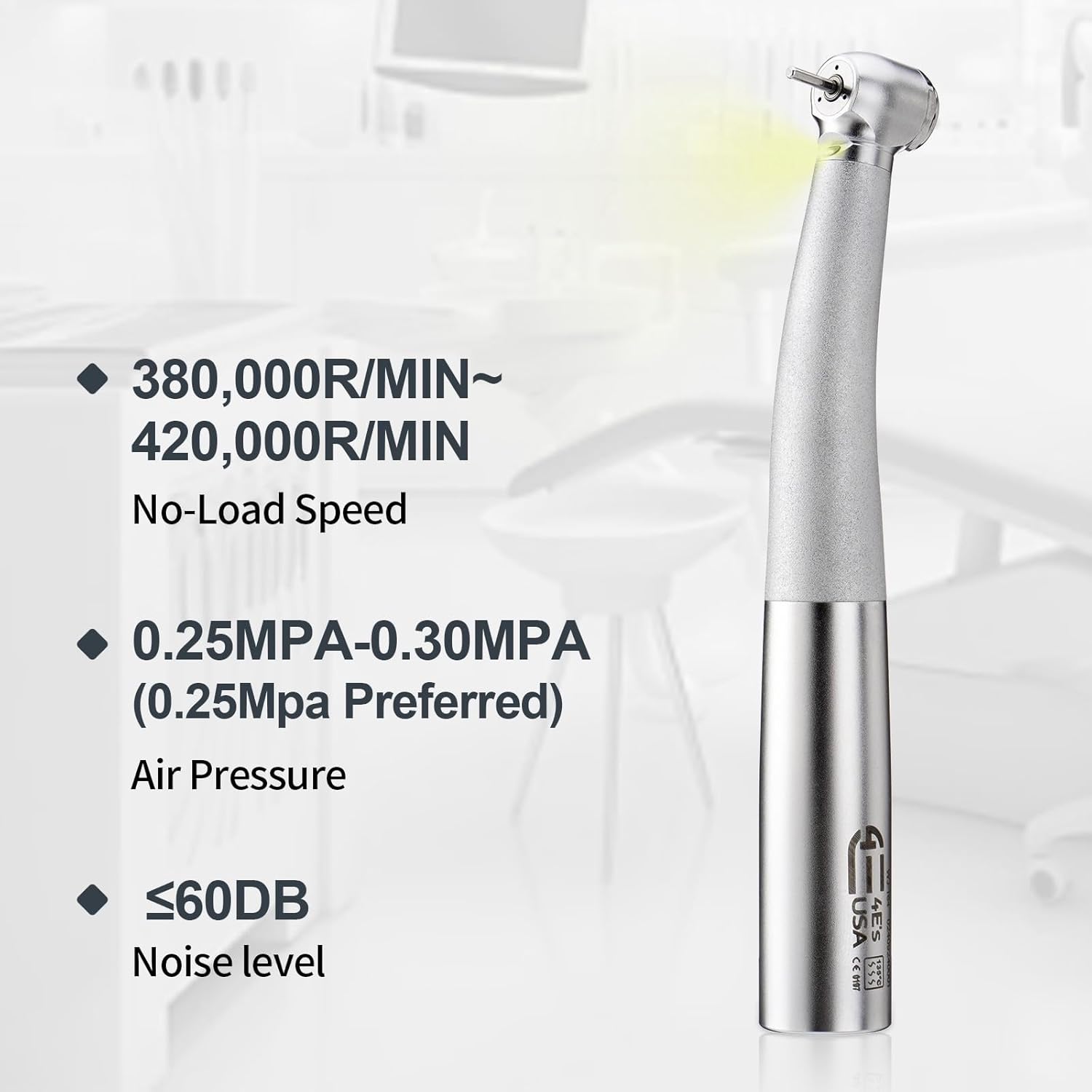 4E 4E's USA High Speed Dental Handpiece 510(K) Approved, Compatible with Kavo-Style Coupler: Air-Powered LED Light | Coppery Shell | Ceramic Bearing | 3-Points Water Spray | Std.Head ø12.6mm x H14.6mm