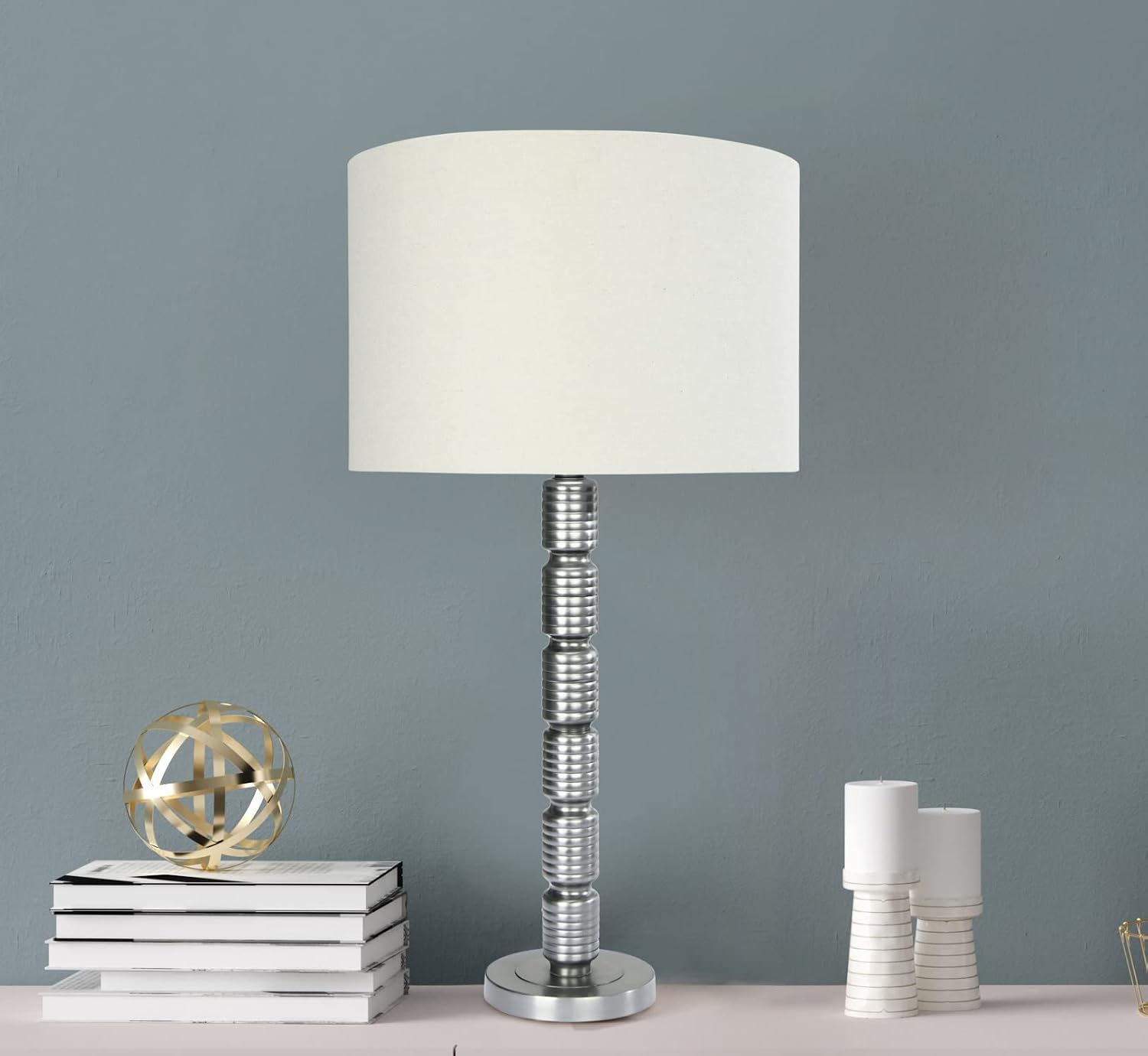 Creative Co-Op Faceted Metal Table Lamp with Stacked Column Design
