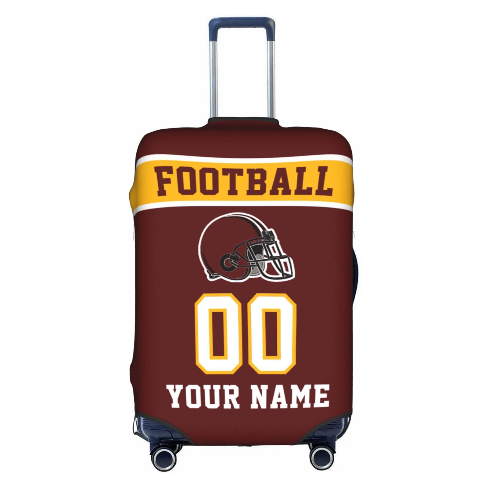Custom Luggage Cover Personalized Football Style Suitcase Cover with Name Number Customized Washable Elastic Sports Travel Suitcase Protector for Business Vacation Gifts, Yellow Red