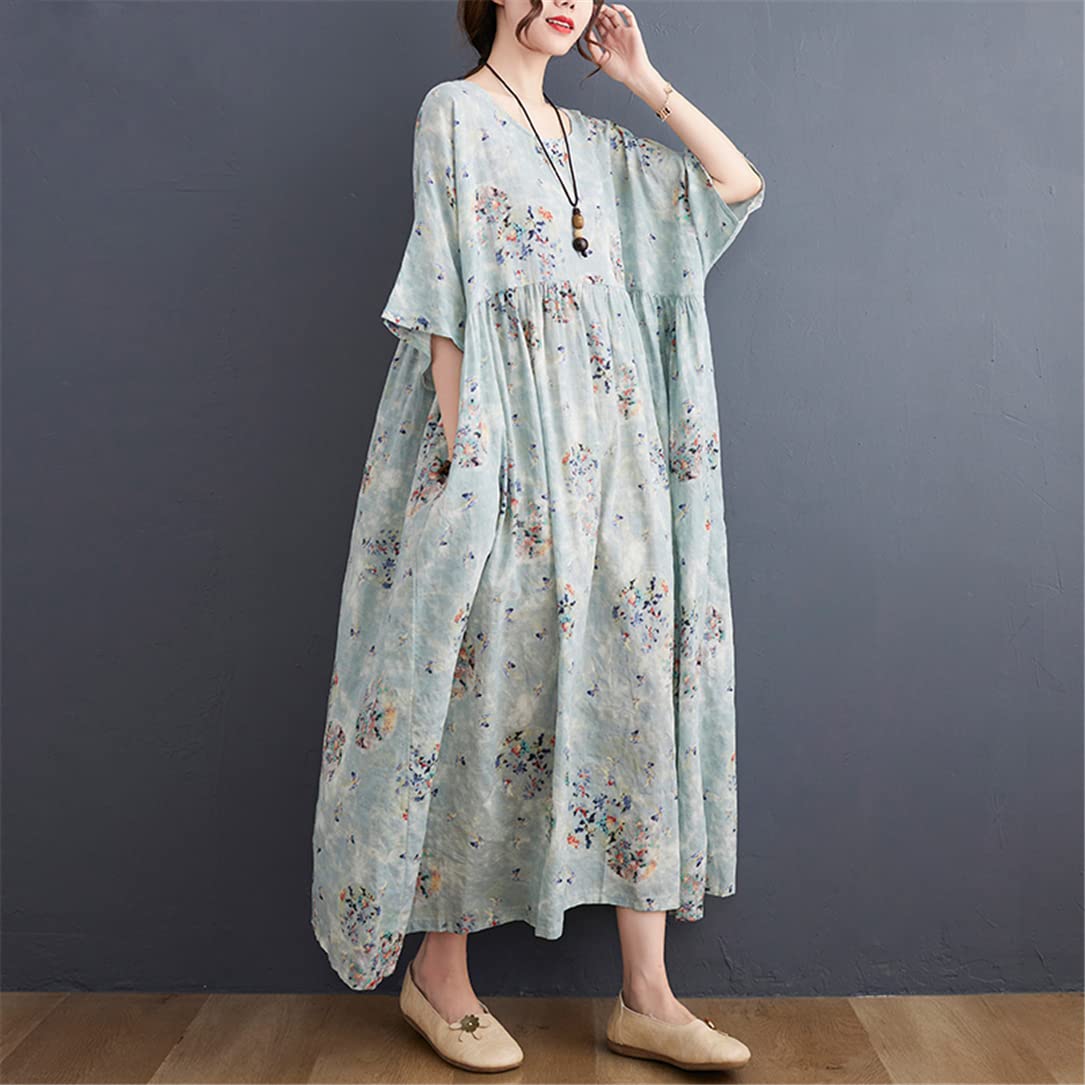 Amazon.com: Summer Cotton Floral Beach Dress for Women Loose Casual  Oversized Dresses Blue Dress One Size : Clothing, Shoes & Jewelry