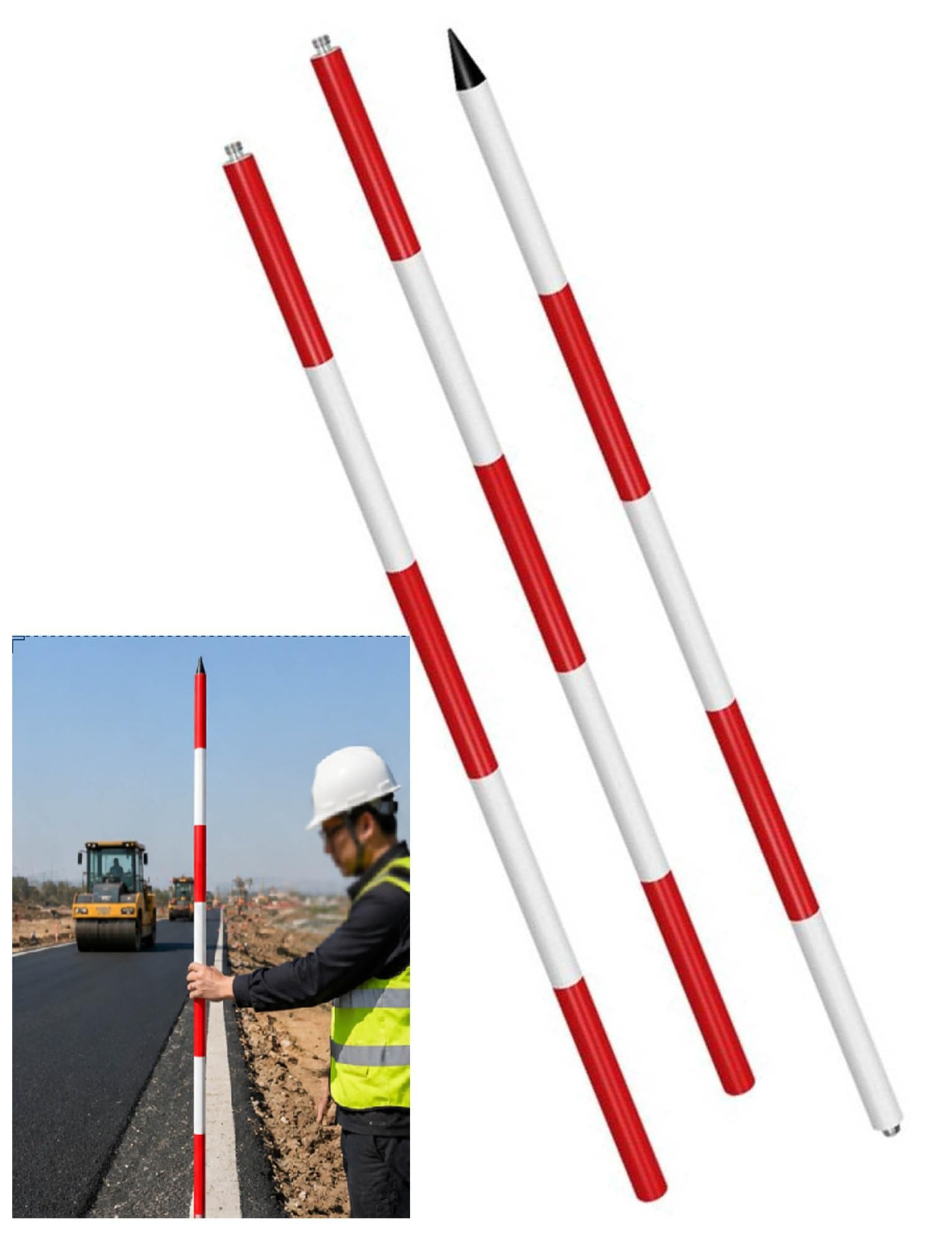 Vara de medición de Aluminio, Varilla de medición Desmontable y Poste de centrado para levantamientos topográficos, Marcado de Obras y mediciones de ingeniería.