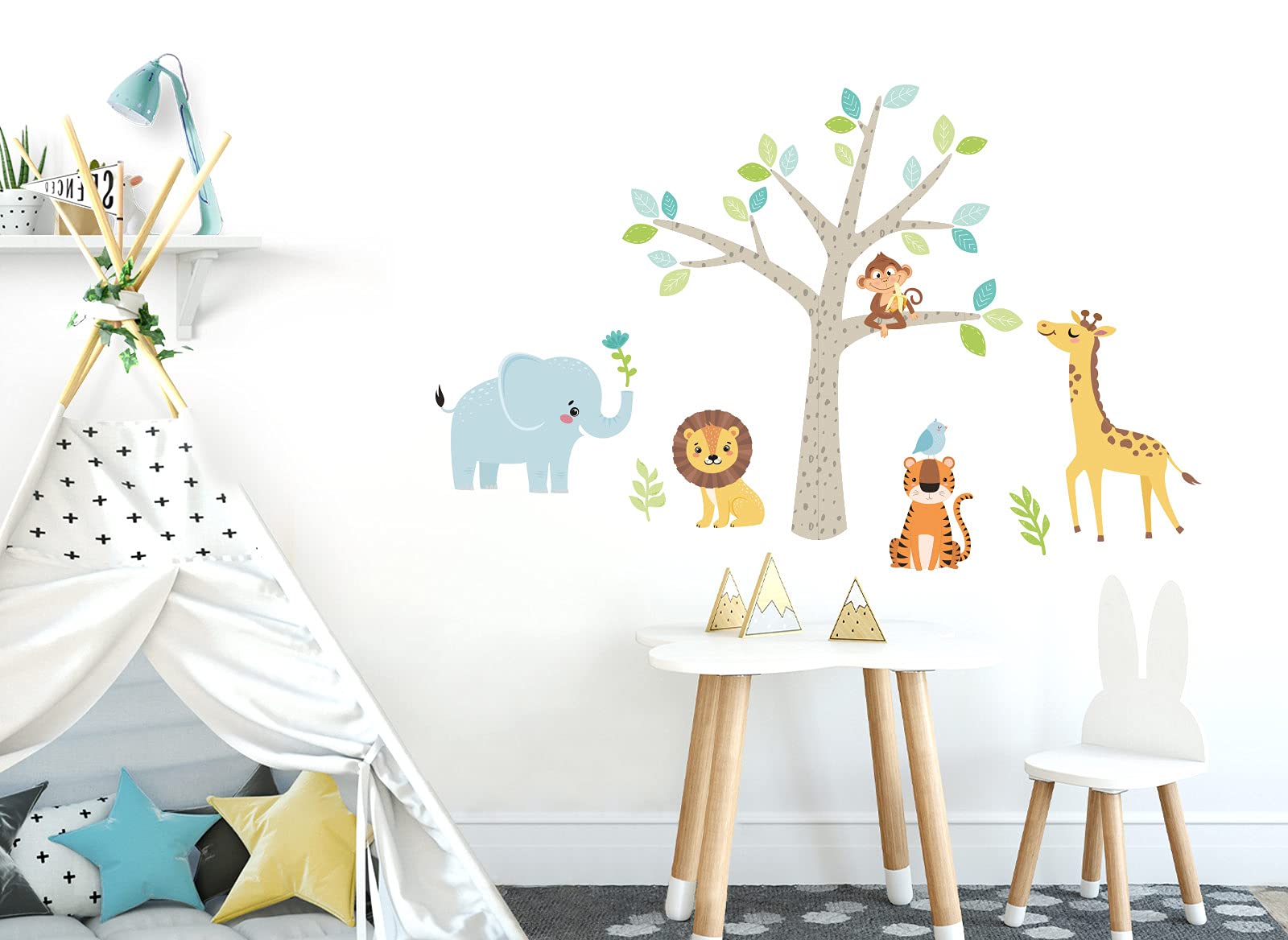 Little Deco Tatuaż ścienny naklejka na ścianę pokój dziecięcy zwierzęta zwierzęta zwierzęta leśne drzewo dekoracja ścienna pokój niemowlęcy dżungla obraz ścienny dzieci chłopcy dziewczynki DL514-2