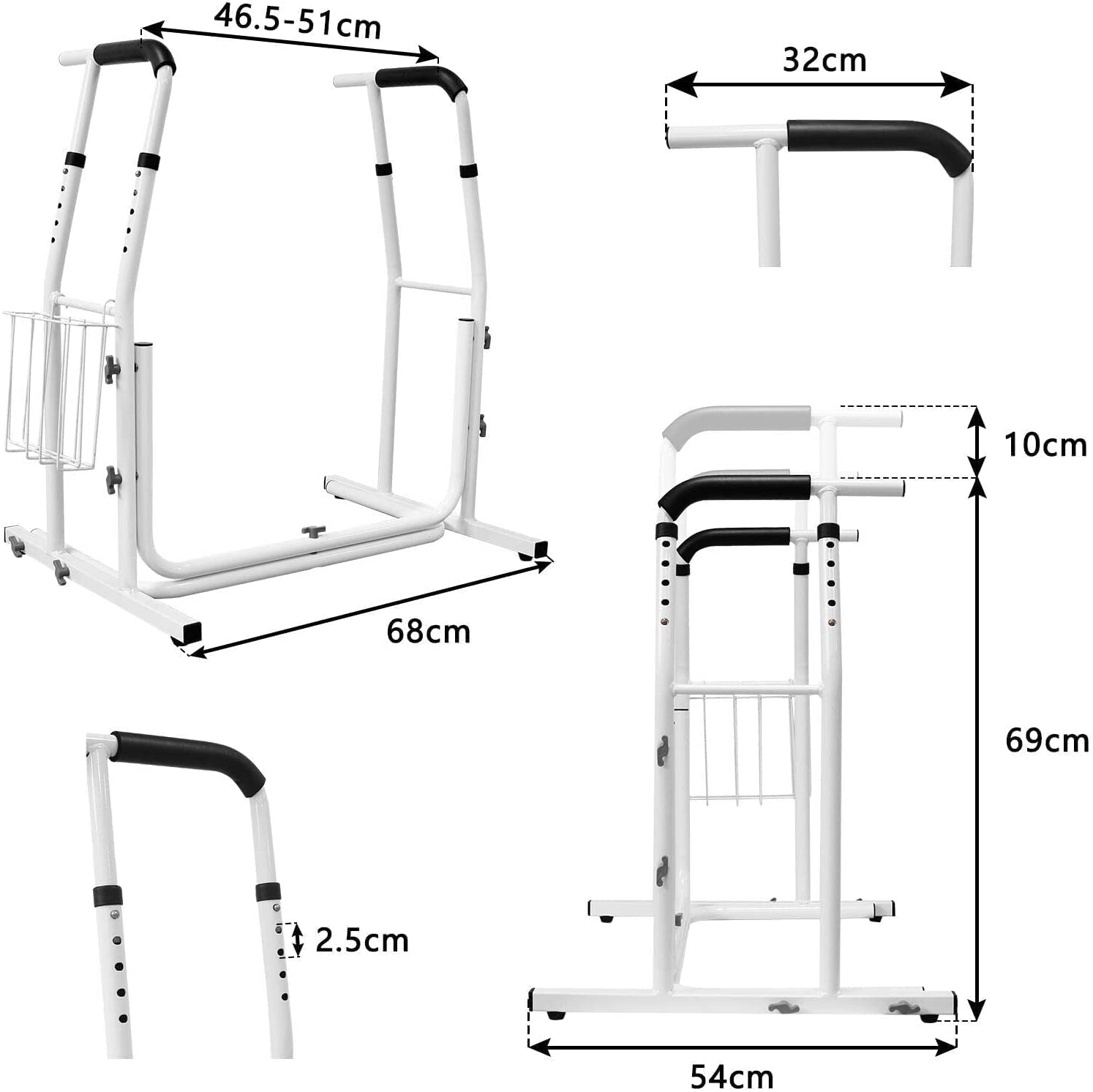 YUENFONG Supporto per Toilet Altezza regolabile telaio di WC con cesto di stoccaggio, caricabile fino a 200 kg, bianco