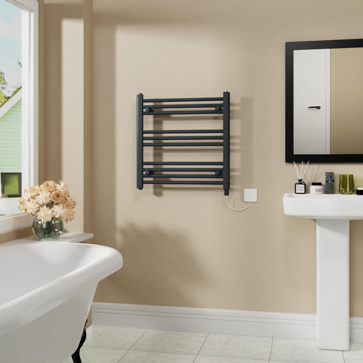 Warmehaus 400W Electric Heated Towel Rail Radiator Anthracite - 600x600mm