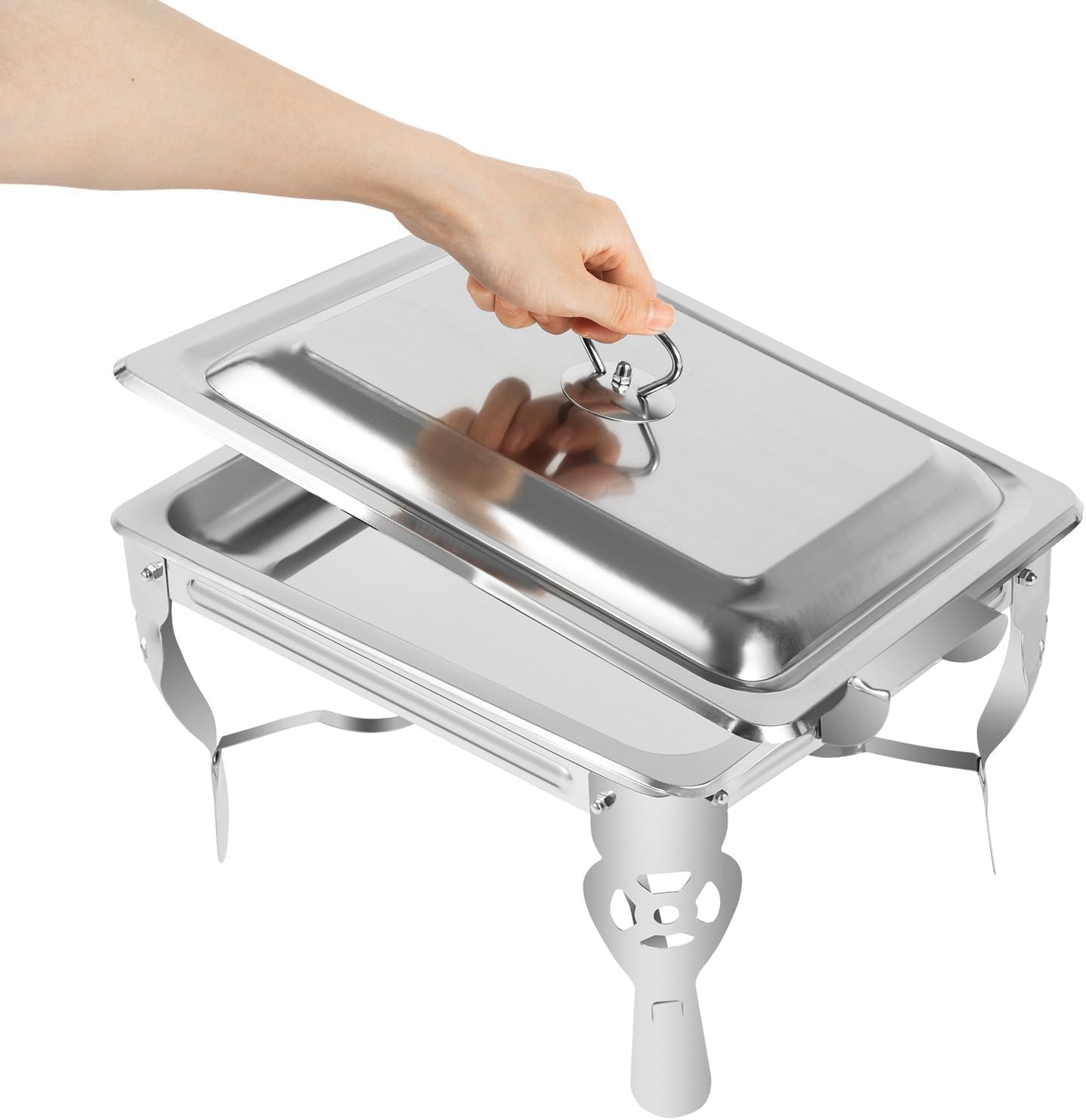 Scaldavivande in acciaio inox con coperchi, 6 l, utensili da portata per buffet per feste in ristorante, cene in famiglia, matrimoni, include porta carburante e padelle per alimenti