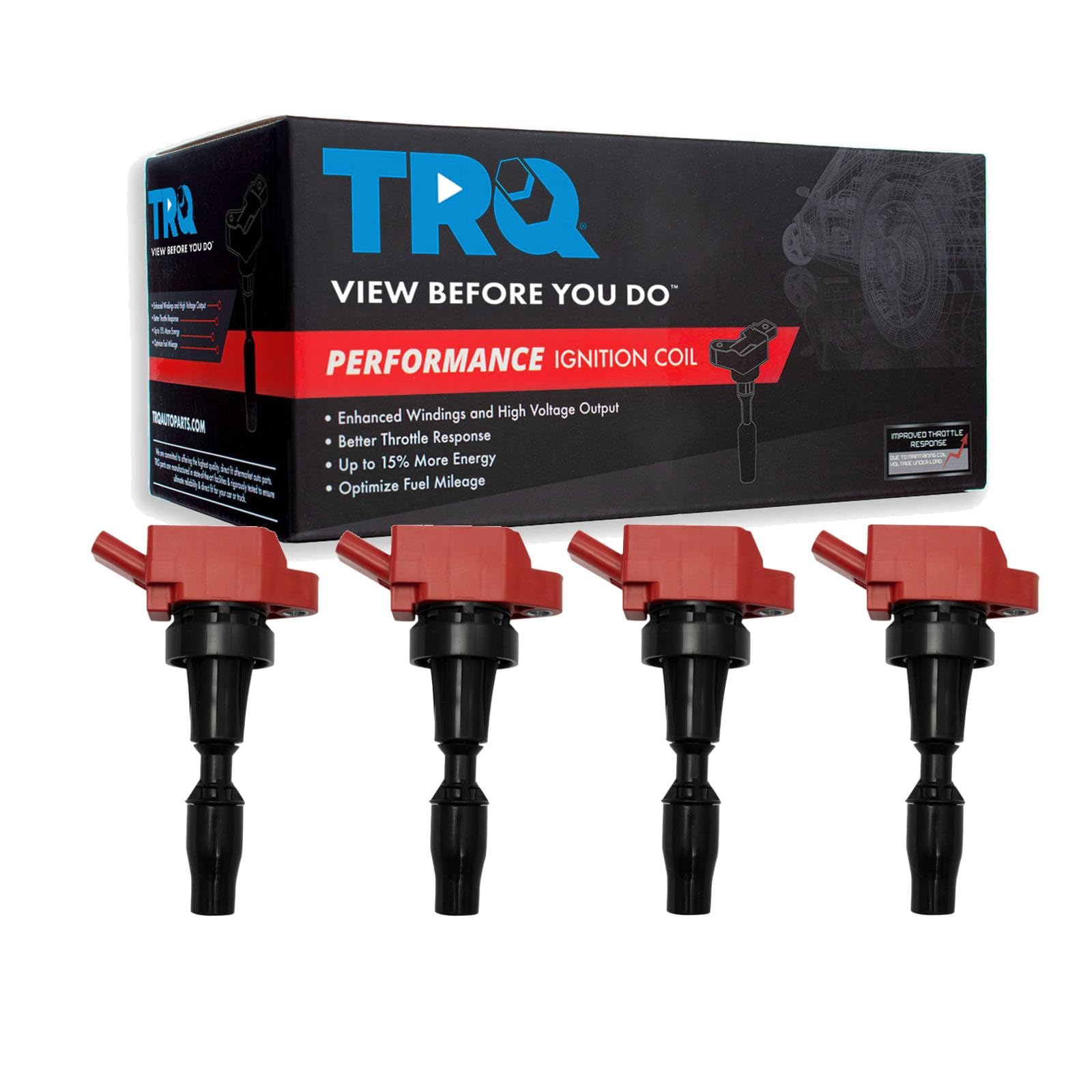 TRQ Ignition Coil Set 4 Piece High Temperature Epoxy Compatible with 15-21 Hyundai Sonata Elantra Tucson Veloster Kona Elantra GT 16-23 Kia Optima