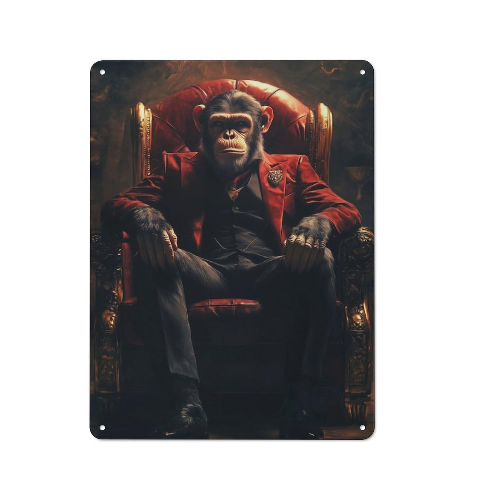 Retro Metal Plaque 40x30cm Featuring Chimpanzee Boss in Suit, Bistro Wall Plaque for Bakery, Diner, Cafe Or Family Room