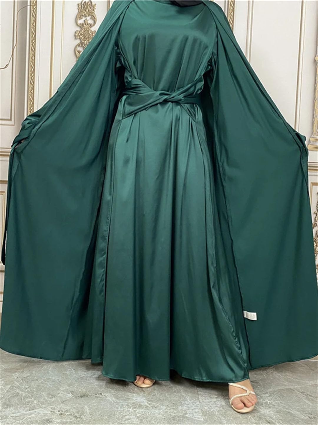 LNNSHX 2-teiliges Abaya-Set, Lange Ärmel vorne, langes Kleid, muslimische Frau, Dubai, islamische Kleidung, Hijabi, bescheidene Outfits, Ramadan