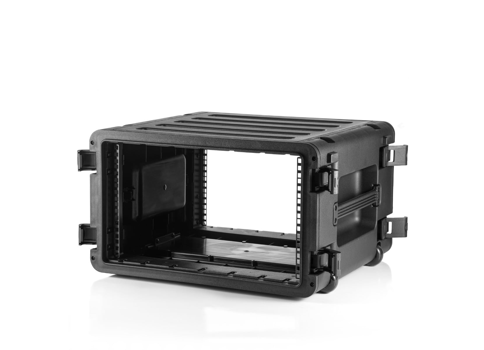 RackVault - Hartschalen Audiorack - 19 Zoll - 6U - 480 mm | mit Rollen und Trolley | Stapelbar Rack Gehäuse | Rackmount | Für industrielle und AV/Musik-Anwendungen | Schwarz