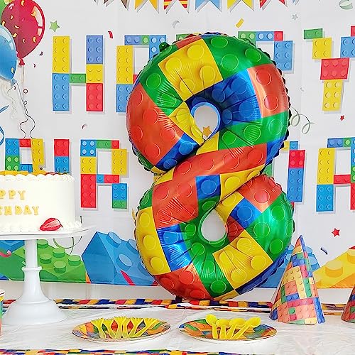 Image of 32 Inch Building Block Number 19 Balloons birthday Block Themed Large Big Helium Foil Mylar Balloon for Girls Boys Birthday Party Decoration Supplies
