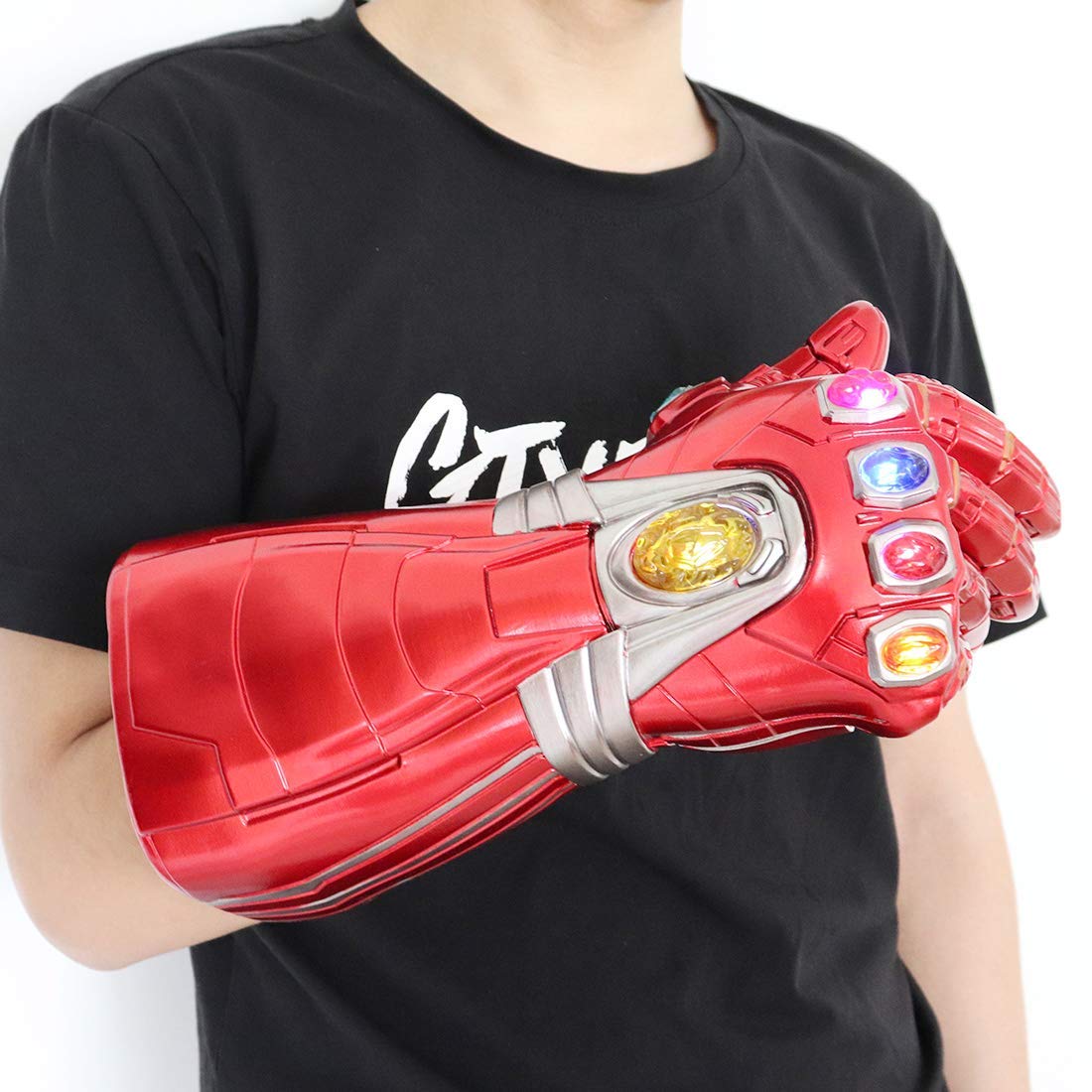SINSEN Thanos Handschuhe mit LED Leuchten für Kinder Erwachsene Rechte Hand Infinity Steine PVC Handschuh Thanos Handschuhe Halloween Cosplay Kostüm Party Requisiten