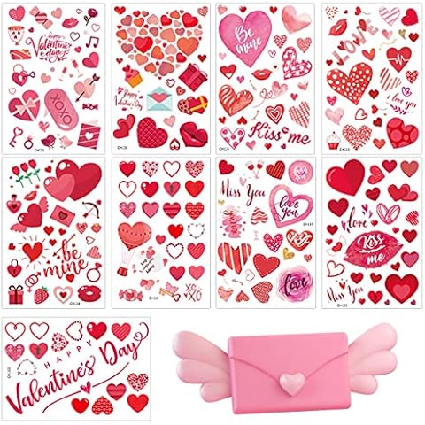 9Pcs Heart Window Clings Valentine's Day Static Window Clings Decorations Removable Glass Stickers Decals for Home Wedding Valentines Wedding Anniversary Party Supplies Cover