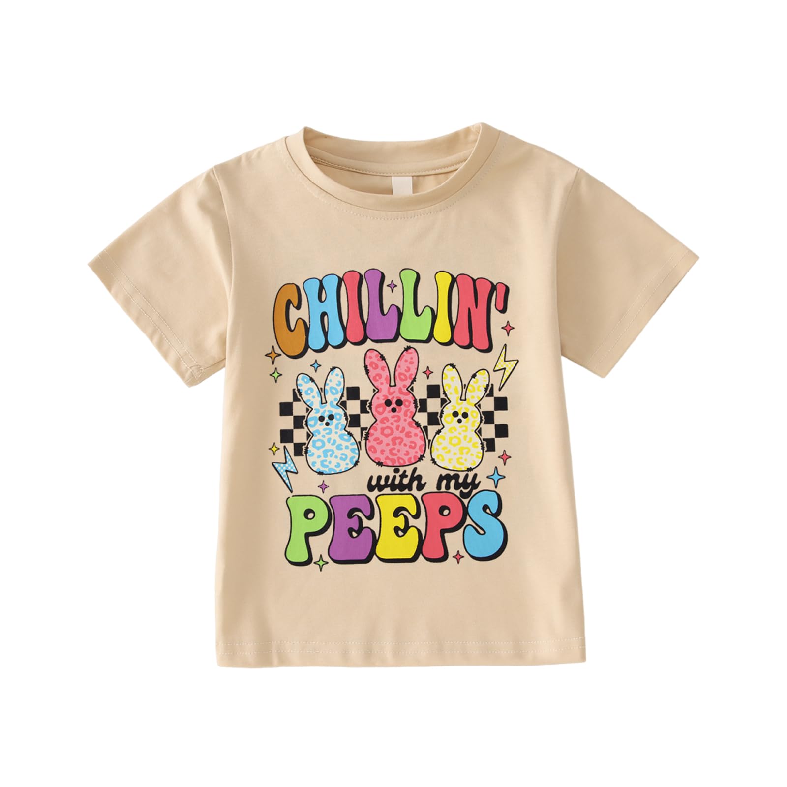 CM C&M WODRO Toddler Boy Girl Easter Shirt Chillin with My Peeps Bunny T-Shirt Short Sleeve Kid Funny Rabbit Graphic Tee Top (Beige, 4-5T)