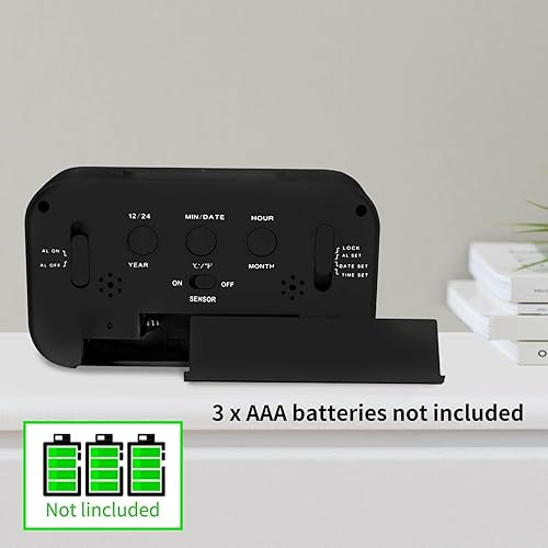 Miniatura 6 de Reloj despertador digital con temperatura interior, funciona con pilas, modelo de repetición, pantalla de 1224 horas para dormitorios, durmientes