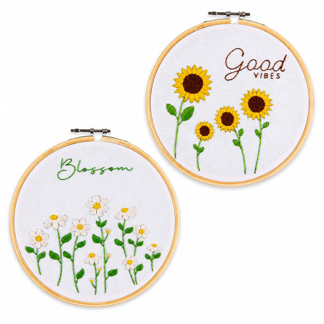 THE FABLES DIY Learn-to-Embroidery Kit Pack of 2 Sunflower and Flower kit for Beginners with Printed Fabric, Thread Skeins, Needles, and Tutorial Card-image-15