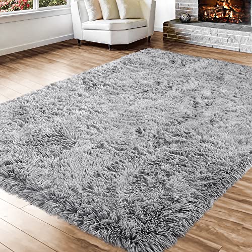 Light Grey Soft Area Rugs for Bedroom,8x10 Feet,Fluffy Large Rug for Living Room,Furry Plush Rugs for Dorm Baby Nursery,Shag Carpet,Shaggy Rug for Girls Boys Room,Fuzzy Rug,Anti-Slip Rug,Super Big Rug