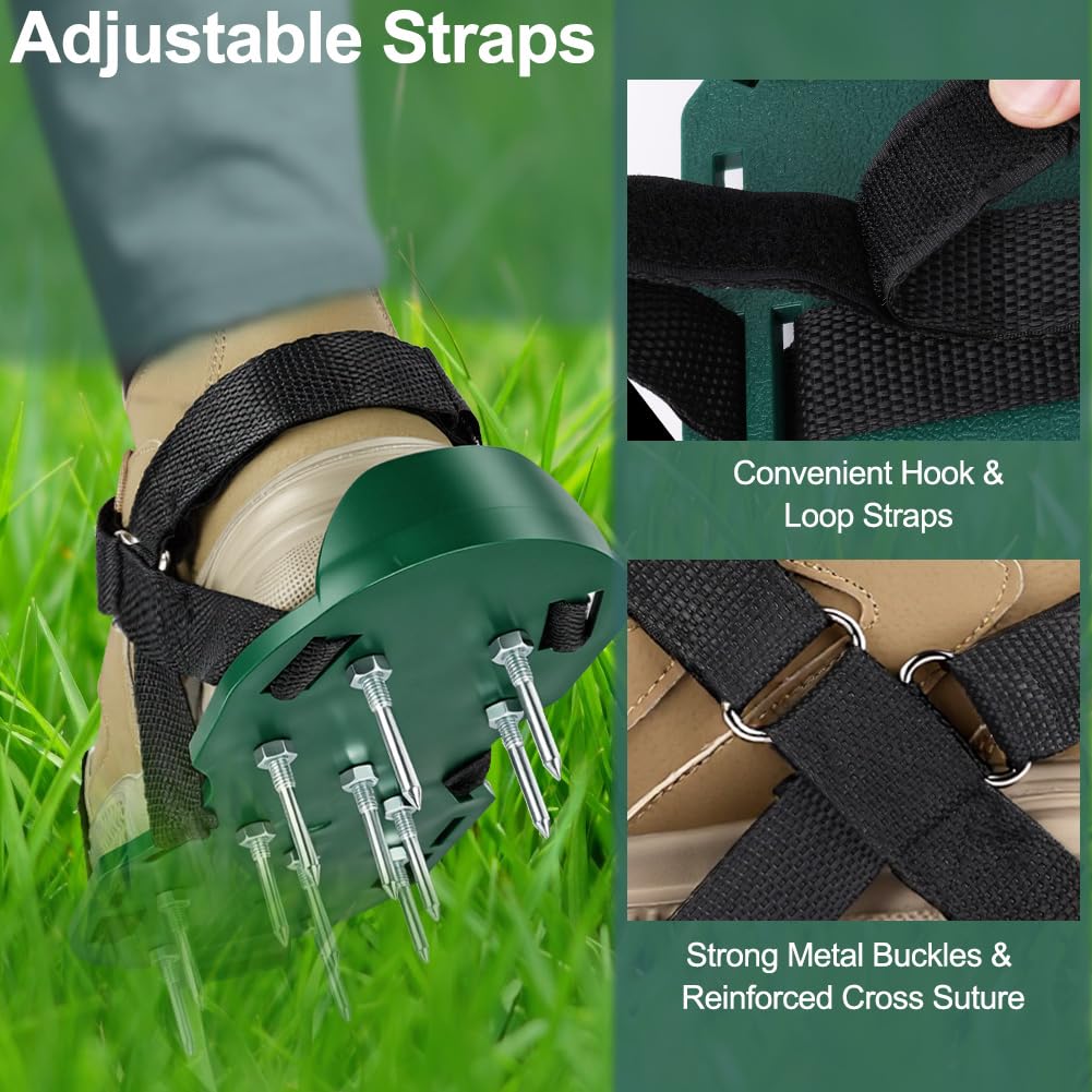 URAQT Scarpe Chiodate per Areazione Prato e Giardino, 48mm Arieggiatore Scarpe con Cinghie in Cinghie adesive, Sandalo Aeratore Scarpe da Prato, Arieggiatore Prato Scarpe,per Cortile e Patio,Verde