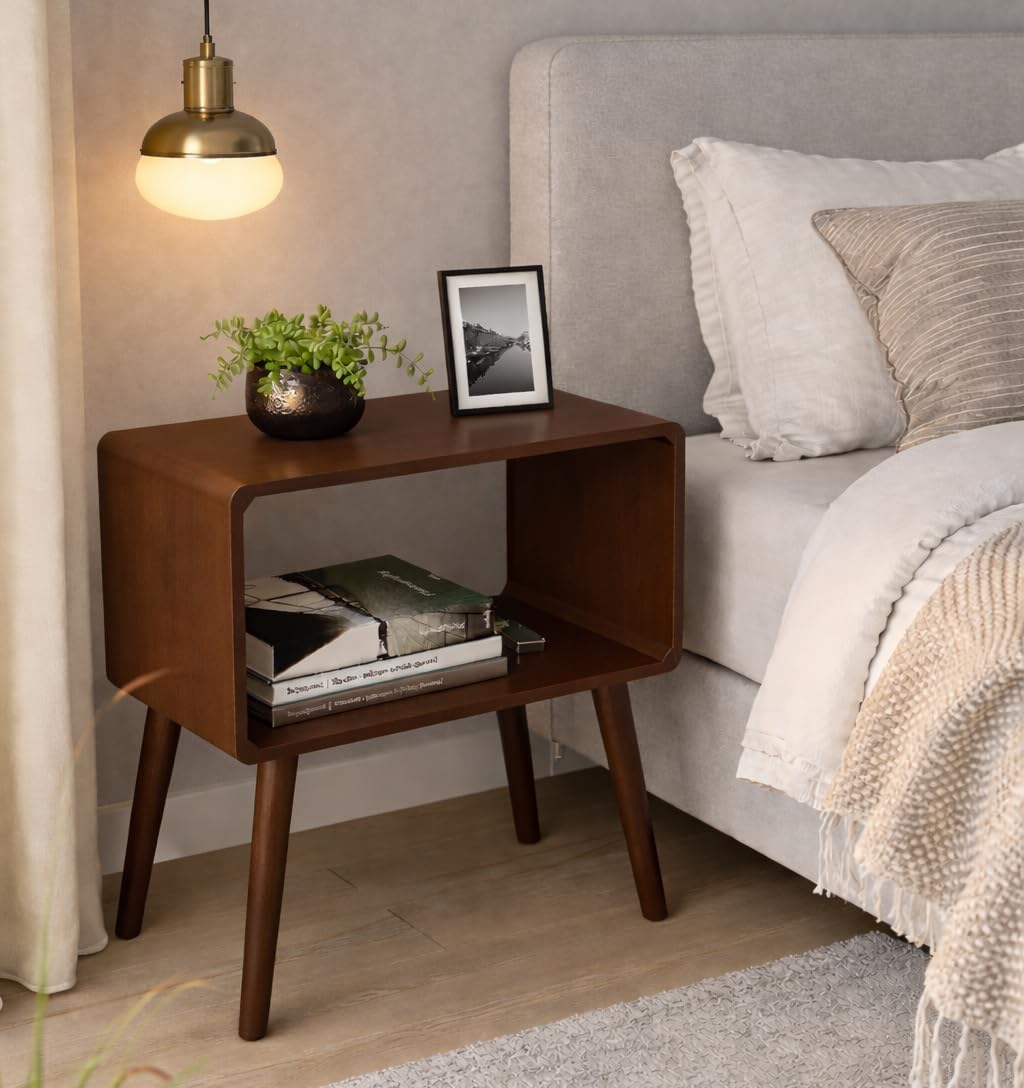 Brown Art Shoppee Bookcase Nightstand Side End Table Bedroom: Bed Side Coffee Table Living Room Bedside Small Spaces Magazine Stand with Storage Engineered Wood Modern Furniture (Full Brown)-image-45