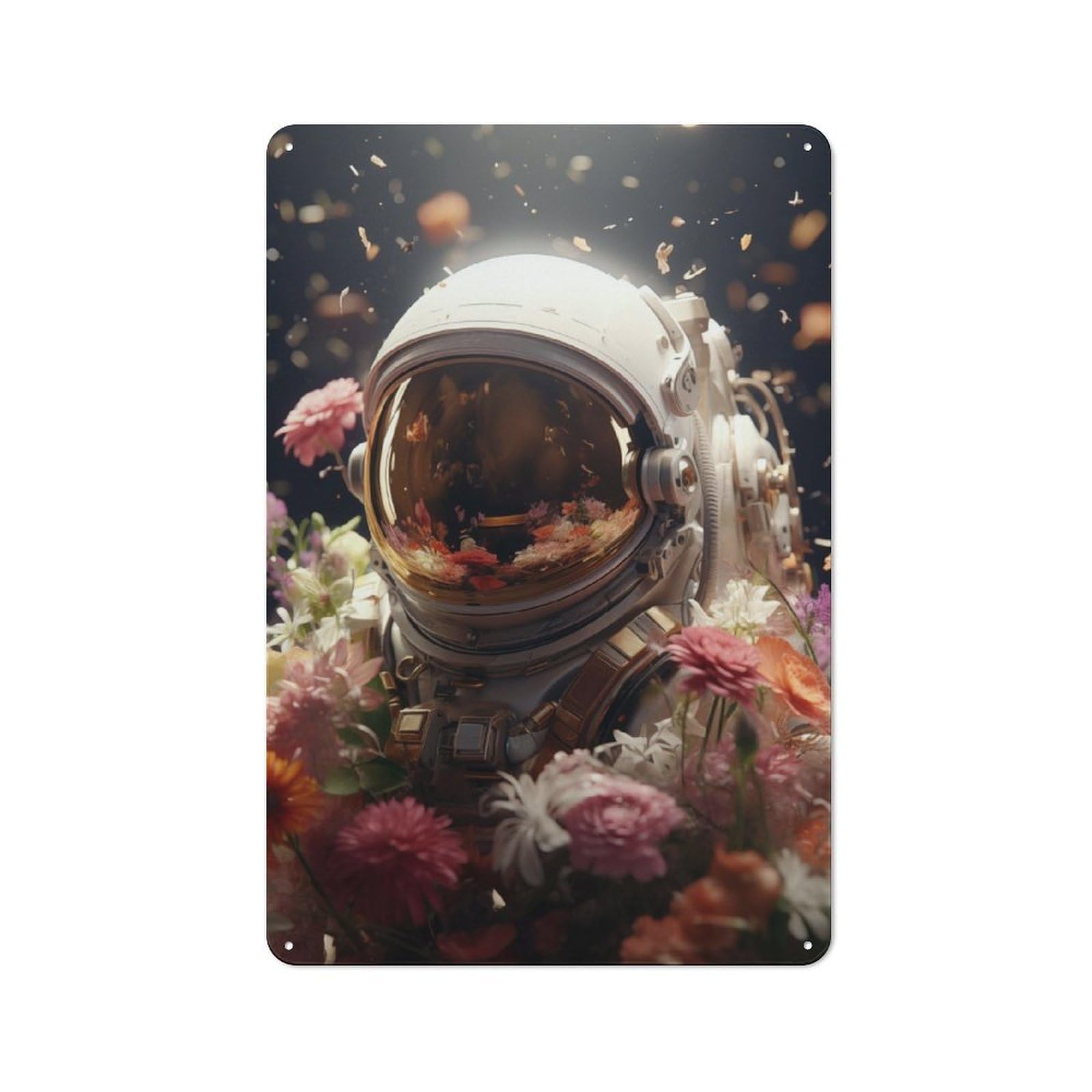 Retro Metal Plaque 30x20cm Featuring Space Flowers Astronaut for Garage Wall, A Winter Wall Decor Update for Workshop Decor Fans