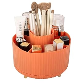 Anyoifax 360 Rotating Makeup Brush Holder Organizer, Make up Brushes Cup for Vanity, 5 Slot Spinning Makeup Organizers for Cosmetics, Lipstick, Pen, Orange