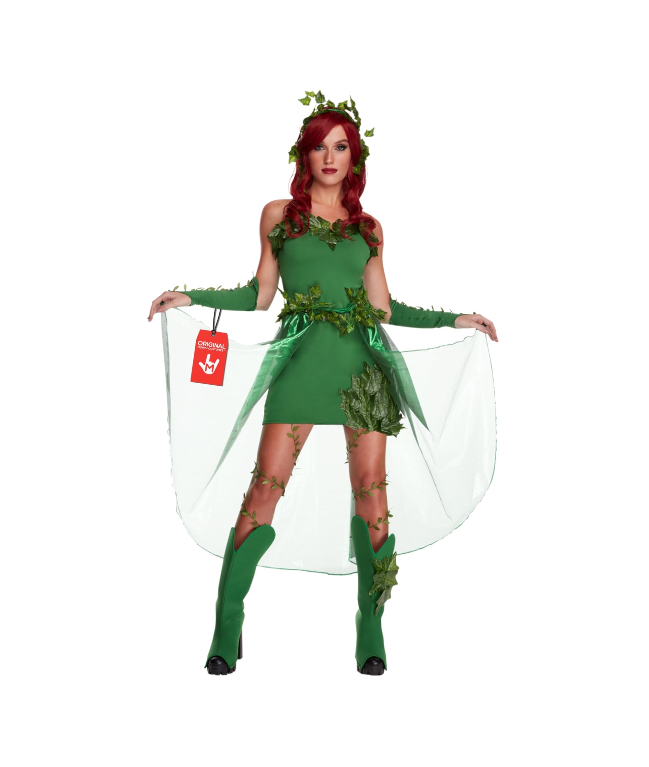 Morph Disfraz Hiedra Venenosa Mujer Vestido Verde Cinturón Cola Calentador Brazos Cubre Botas Tocado Hada