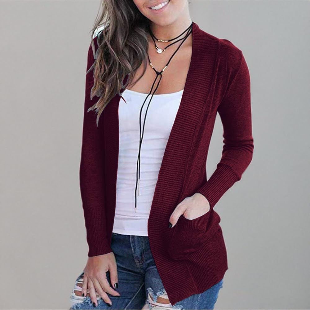 VOIANLIMO Women's Open Front Casual Long Sleeve Knit Classic Sweaters Cardigan with Pockets - Image 4