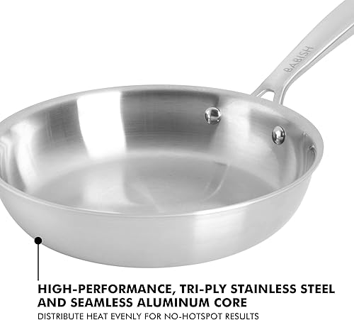 Miniatura 9 de Babish Sartén de acero inoxidable de 12 pulgadas y cubiertos de acero alemán (3 piezas) con rollo de lona