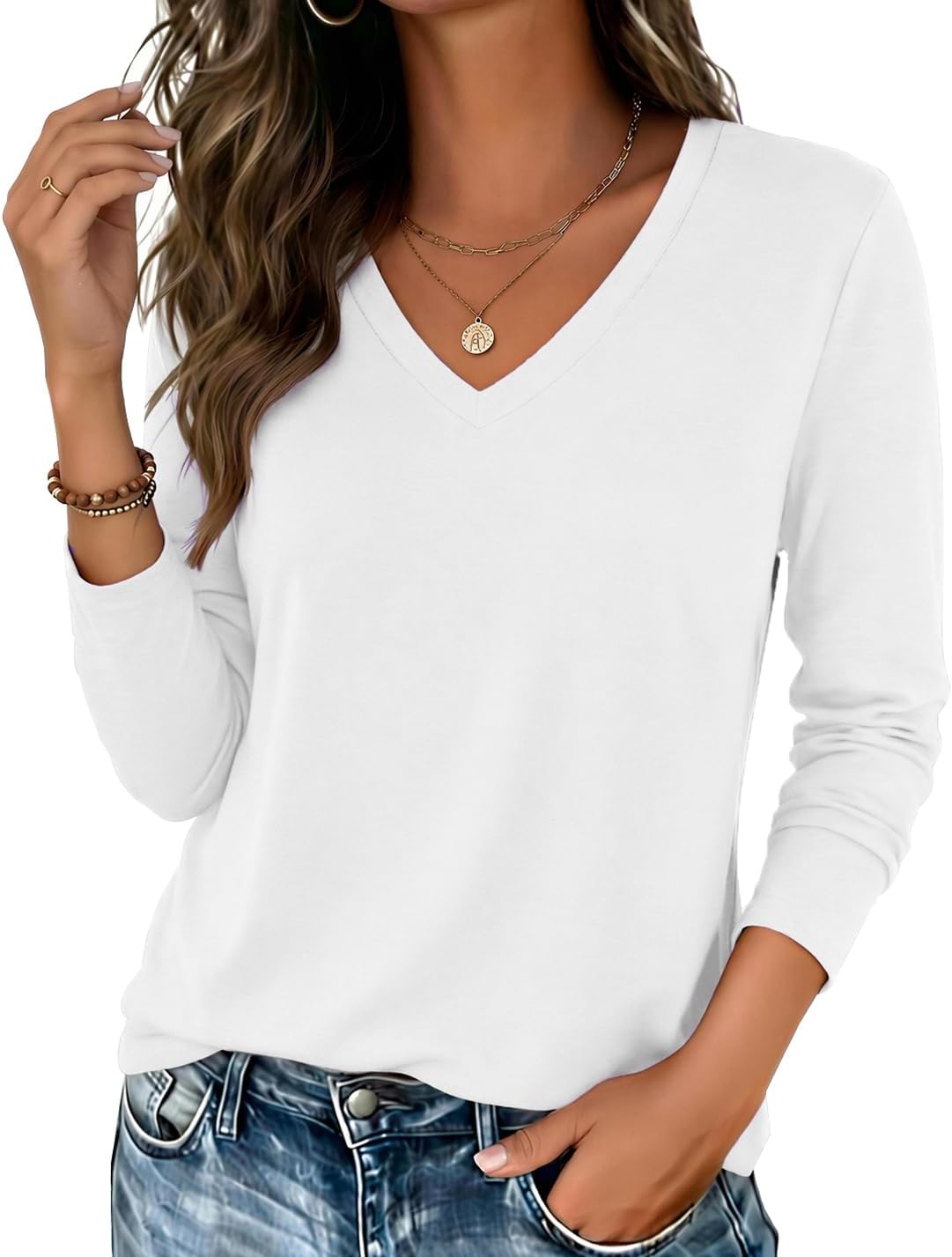 Zeagoo Womens Long Sleeve Shirts V Neck Basic Tee Tops Dressy Casual Business Work Blouses Fall Outfits S-3XL